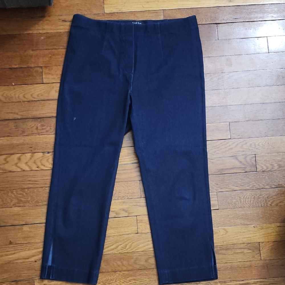 2 Blue Capris Dress Ladies Pants with Straight-Leg Cut and Flat Front